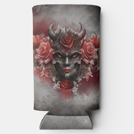 魔法使い | 赤い目を持つ暗白熱［赤熱］光を放つい角の悪魔 スリム缶クーラー (裏面)