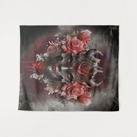 魔法使い | 赤い目を持つ暗白熱［赤熱］光を放つい角の悪魔 タペストリー (正面(横))