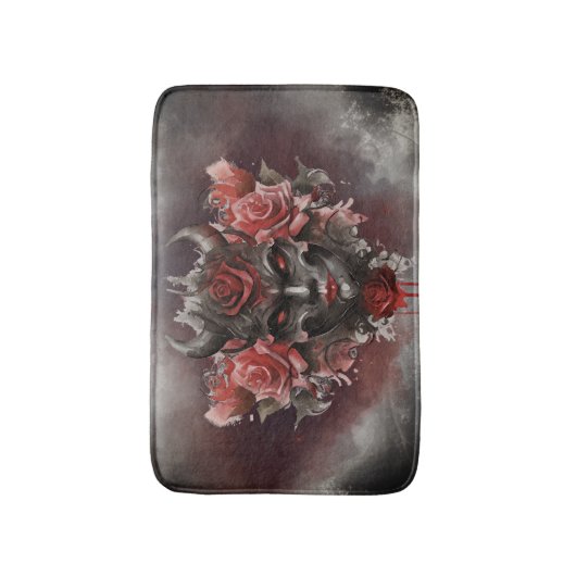 魔法使い | 赤い目を持つ暗白熱［赤熱］光を放つい角の悪魔 バスマット (正面縦)