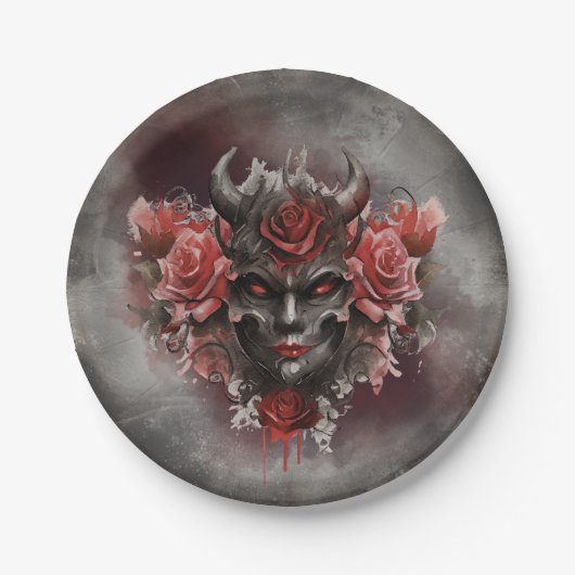 魔法使い | 赤い目を持つ暗白熱［赤熱］光を放つい角の悪魔 ペーパープレート (正面)