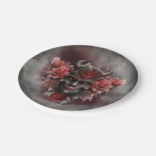 魔法使い | 赤い目を持つ暗白熱［赤熱］光を放つい角の悪魔 ペーパープレート (アングル)