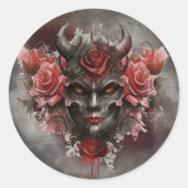 魔法使い | 赤い目を持つ暗白熱［赤熱］光を放つい角の悪魔 ラウンドシール (正面)