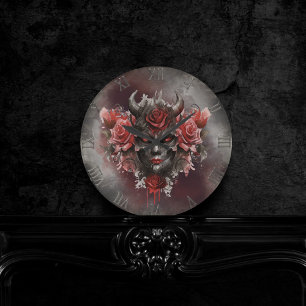 魔法使い   赤い目を持つ暗白熱［赤熱］光を放つい角の悪魔 ラウンド壁時計