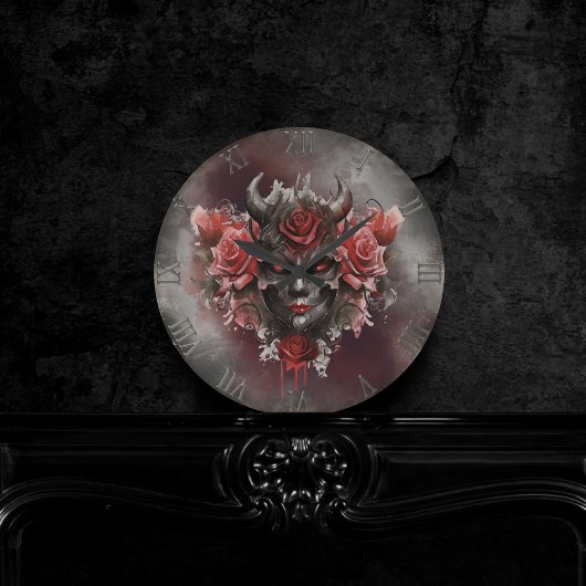 魔法使い | 赤い目を持つ暗白熱［赤熱］光を放つい角の悪魔 ラウンド壁時計