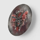 魔法使い | 赤い目を持つ暗白熱［赤熱］光を放つい角の悪魔 ラウンド壁時計 (傾斜)