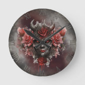 魔法使い | 赤い目を持つ暗白熱［赤熱］光を放つい角の悪魔 ラウンド壁時計 (正面)
