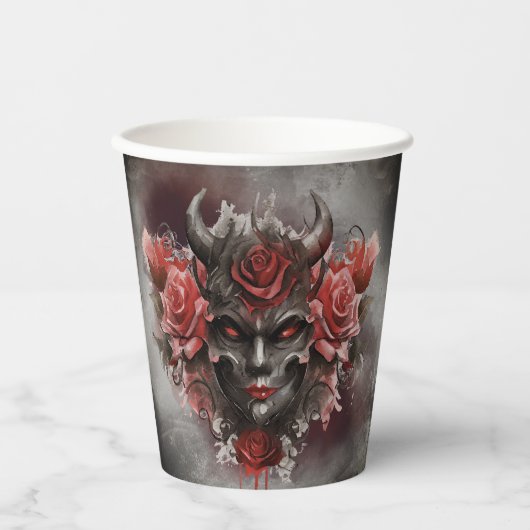 魔法使い | 赤い目を持つ暗白熱［赤熱］光を放つい角の悪魔 紙コップ (正面)