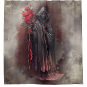 魔法使い | 闇の暗い魔女白熱［赤熱］光を放つ赤い目 シャワーカーテン (正面)