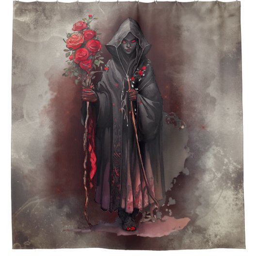 魔法使い | 闇の暗い魔女白熱［赤熱］光を放つ赤い目 シャワーカーテン (正面)