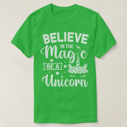 魔法信じに一角獣がいる Tシャツ (デザイン正面)
