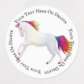 魔法図解入りの、写真付きののかわいい女の子ユニコーン ラベル (デザイン2)