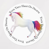 魔法図解入りの、写真付きののかわいい女の子ユニコーン ラベル (デザイン1)