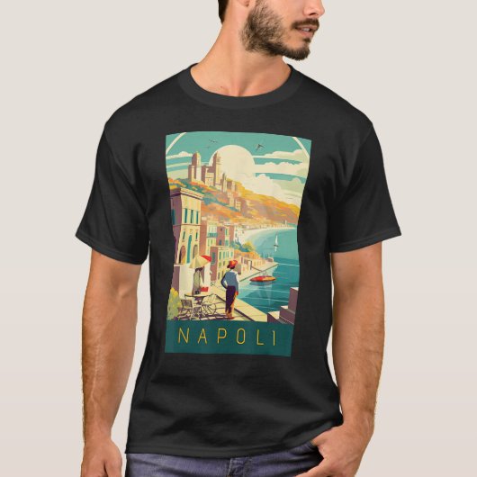 魔法地中海のナポリVintageポスターアート Tシャツ (正面)