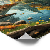 魔法城と川と夢のような秋の風景 ポスター (角)