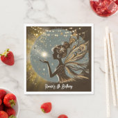 魔法妖精のシルエットで夜子供の誕生日 スタンダードランチョンナプキン (インサイチュ)