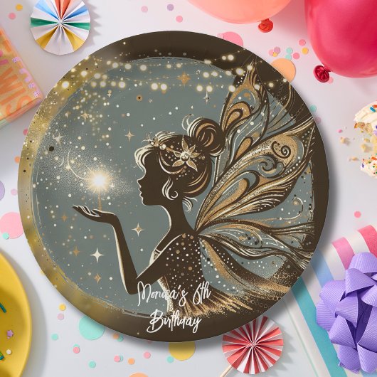 魔法妖精のシルエットで夜子供の誕生日 ペーパープレート