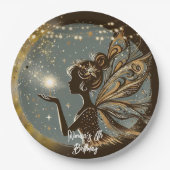 魔法妖精のシルエットで夜子供の誕生日 ペーパープレート (正面)