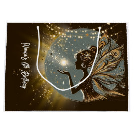 魔法妖精のシルエットで夜子供の誕生日 ラージペーパーバッグ