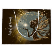 魔法妖精のシルエットで夜子供の誕生日 ラージペーパーバッグ (裏面)