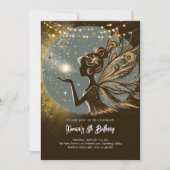 魔法妖精のシルエットで夜子供の誕生日 招待状 (正面)