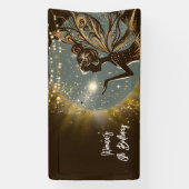 魔法妖精のシルエットで夜子供の誕生日 横断幕 (縦)