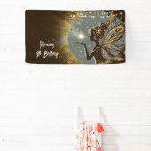 魔法妖精のシルエットで夜子供の誕生日 横断幕 (インサイチュ)