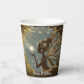 魔法妖精のシルエットで夜子供の誕生日 紙コップ (裏面)