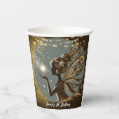 魔法妖精のシルエットで夜子供の誕生日 紙コップ (正面)