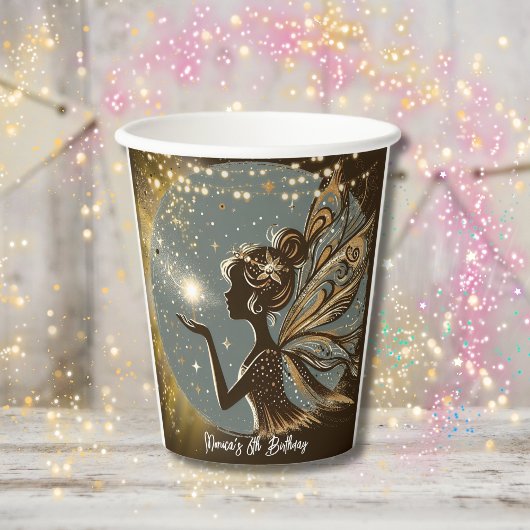 魔法妖精のシルエットで夜子供の誕生日 紙コップ
