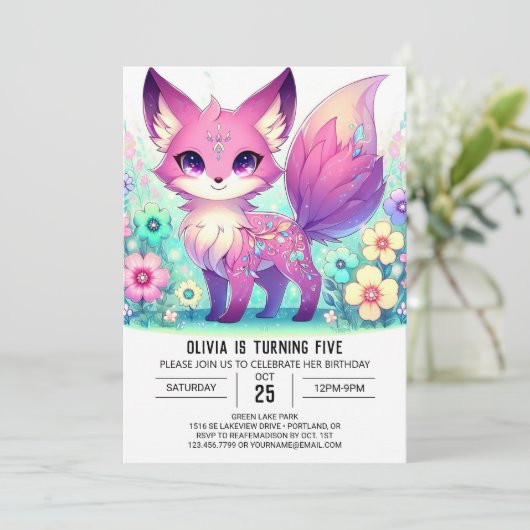 魔法威厳のあるキツネデジタル誕生日 招待状 (スタンド正面)