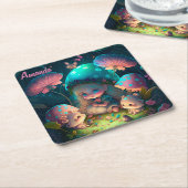 魔法小妖精や小人モーメント スクエアペーパーコースター (アングル)