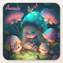 魔法小妖精や小人モーメント スクエアペーパーコースター