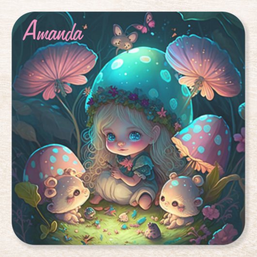 魔法小妖精や小人モーメント スクエアペーパーコースター (正面)