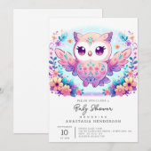 魔法少女フクロウ赤ちゃんシャワー 招待状 (正面/裏面)