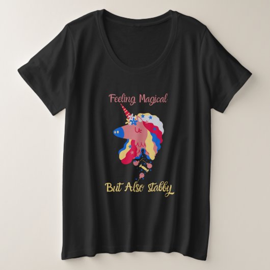 魔法感じ的だが刺し通し プラスサイズTシャツ (デザイン正面)
