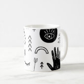 魔法手、月、民族柄。 コーヒーマグカップ (正面右)
