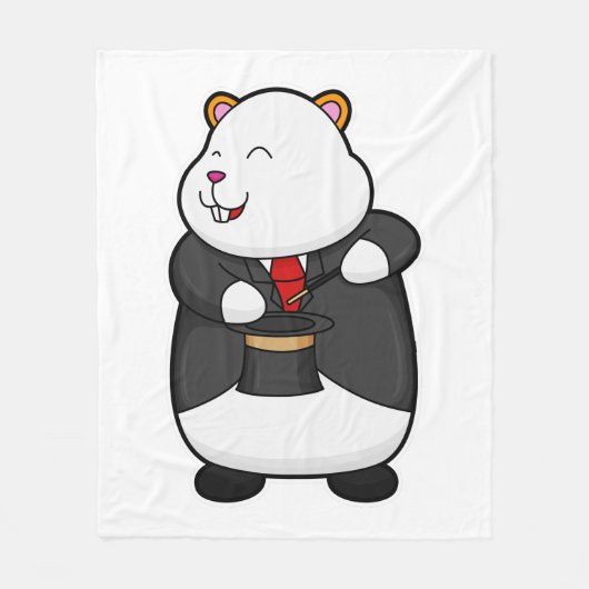 魔法杖と帽子でマジシャンとしてハムスター フリースブランケット (正面)