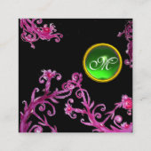 魔法果実ピンクパープルブラックフローラモノグラム スクエア名刺 (裏面)