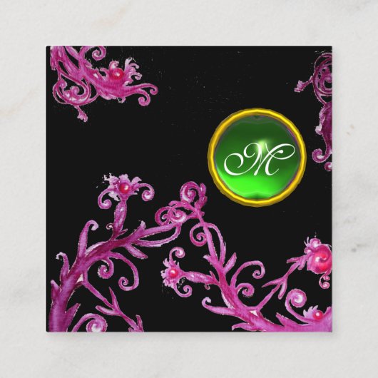 魔法果実ピンクパープルブラックフローラモノグラム スクエア名刺 (裏面)