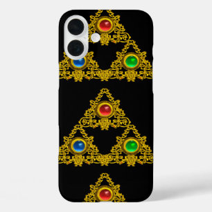 魔法比重タリスマン、黒金ゴールド三角形、宝石 iPhone 16 PLUSケース