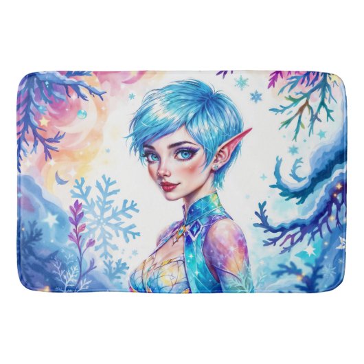 魔法氷小妖精や小人雪の森凍ってい童話 バスマット (正面)