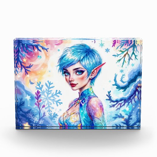 魔法氷小妖精や小人雪の森凍ってい童話 フォトブロック (正面)