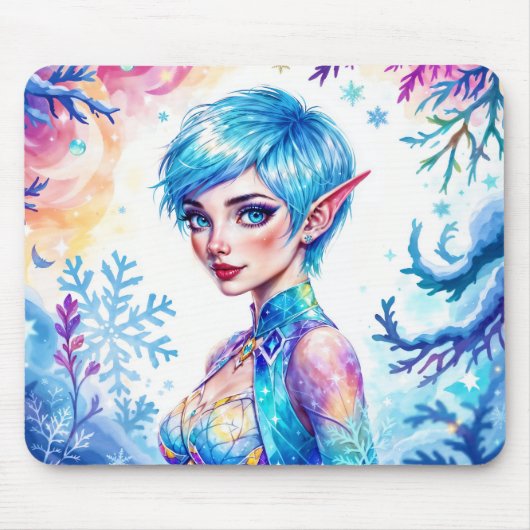 魔法氷小妖精や小人雪の森凍ってい童話 マウスパッド (正面)