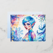 魔法氷小妖精や小人雪の森凍ってい童話 箔シーズンポストカード (正面/裏面)