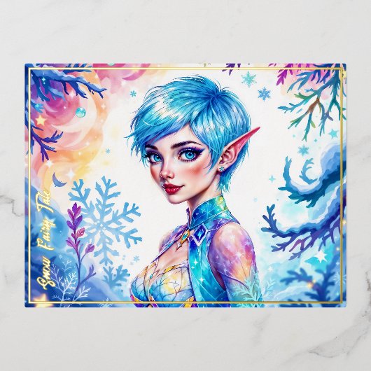 魔法氷小妖精や小人雪の森凍ってい童話 箔シーズンポストカード (正面)