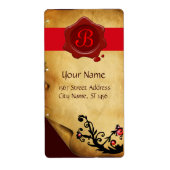 魔法渦巻き羊皮紙および赤色ワックスシールモノグラム ラベル (正面)