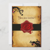 魔法渦巻き羊皮紙および赤色ワックスシールモノグラム 招待状 (正面)