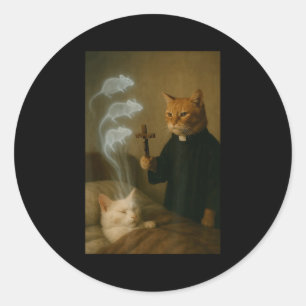 魔法猫のミーム 悪魔祓いをする猫 ネズミ おもしろ ファンタジー 癒し ラウンドシール