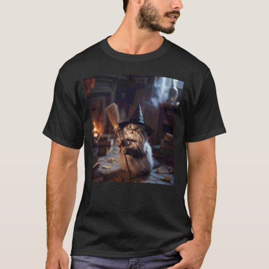 魔法猫 変な 笑える ハロウィン 猫 メメ Tシャツ (正面)