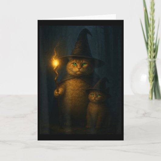 魔法猫 変な 面白い ハロウィン 猫 メメ カード (正面)